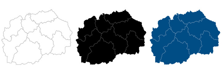 Naklejka premium North Macedonia map. Map of North Macedonia in administrative provinces in grey color