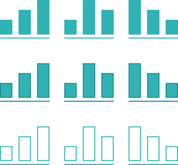 Bar chart. A set of simple vector illustrations. The shapes are blue in color. With a stroke and transparent.