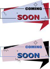 Coming soon. Conversation icon. An icon or label. Blue, red and black colors. Vector illustration for advertising, flyer or business card.