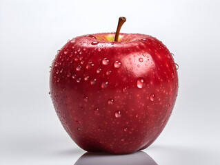 Fresh red apple fruit with water droplets on it in white background