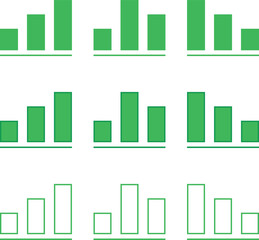 Bar chart. A set of simple vector illustrations. The shapes are green in color. With a stroke and transparent.