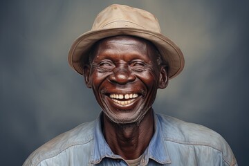 A man wearing a hat smiles confidently while posing for the camera.