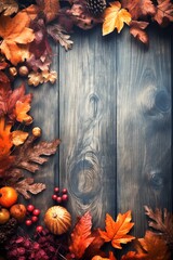 autumn still life frame of rustic fallen leaves with matte background