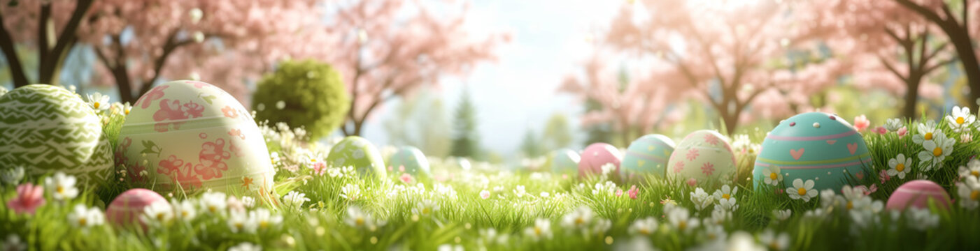 Easter Egg Hunt in Springtime Meadow Banner