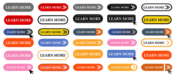 Obraz premium Learn More Web UI Button set Label Vector Illustration
