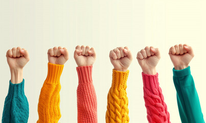 Photo symbol of love and diversity peoples hands raised with clenched fists
