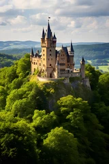 Schilderijen op glas The Majestic Ehrenburg Castle: A Testament of Medieval Architecture Amidst Lush Greenery © Lottie