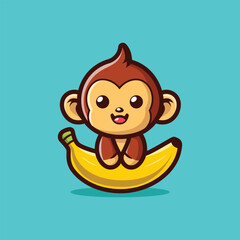 Cute Monkey Holding Banana Cartoon Vector Icon Illustration Animal Food Icon Concept Isolated