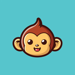 Obraz premium Cute Monkey Face Cartoon Vector Icon Illustration Animal Nature Icon Concept Isolated