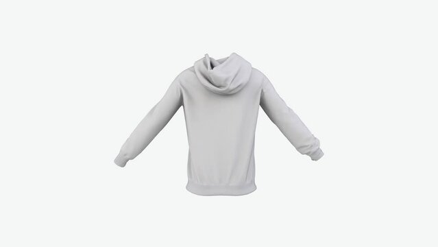 White oversized unisex hoodie realistic empty space mock up print design for logo and branding 3d rendering turntable rotation looped video