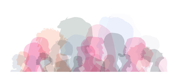 Group side silhouette men and women of different culture	