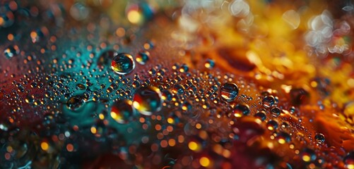 Hyper-realistic droplets of liquid color suspended in mid-air, forming an intricate mosaic.