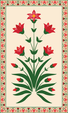 Traditional Indian Mughal floral Motif vector design. Botanical floral ethnic motif.