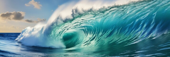 Fototapeta na wymiar Big wave from the ocean breaking in on itself with inside view