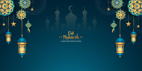 islamic celebration background. for eid fitr, eid adha, ramadan mubarak poster, flyer, sales. vector illustration - Powered by Adobe