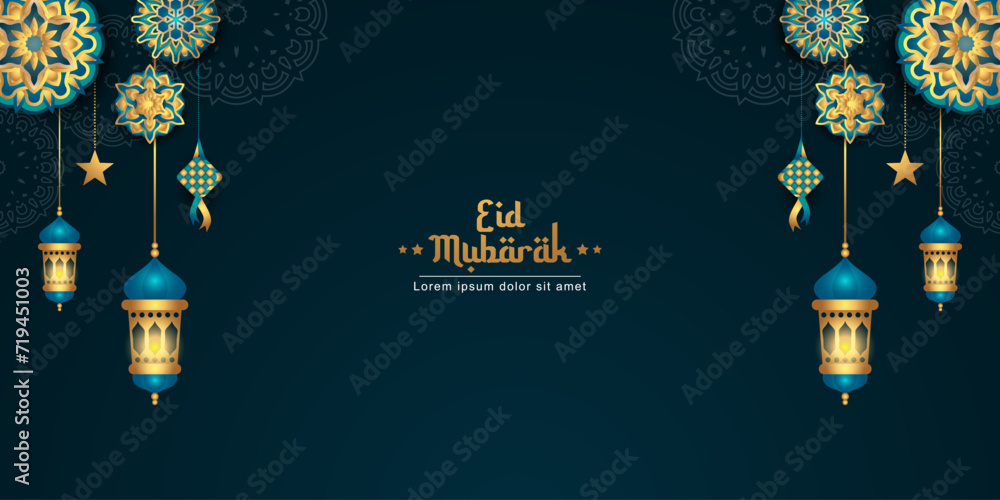 Wall mural islamic celebration background. for eid fitr, eid adha, ramadan mubarak poster, flyer, sales. vector