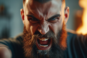 Intense Portrait of a Fierce Man with a Beard - obrazy, fototapety, plakaty