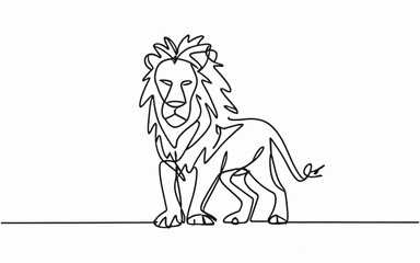 One continuous line drawing of a regal lion with a majestic mane. Bold and powerful representation of the king of the jungle in a simple linear style.
