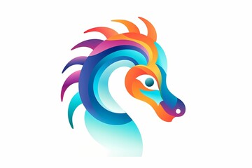 An abstract, colorful seahorse face logo showcasing minimalistic shapes and vibrant tones. Isolated on white background