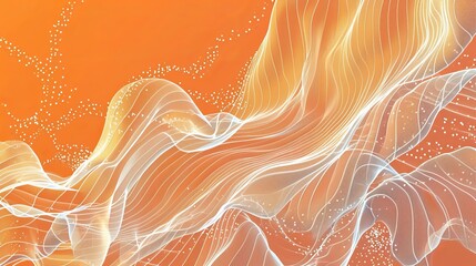Abstract flowing fabric in white, gold and orange - obrazy, fototapety, plakaty