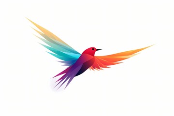 An elegant, minimalist vector depiction of a soaring bird in colorful hues, captured in a simplistic style on a white solid background