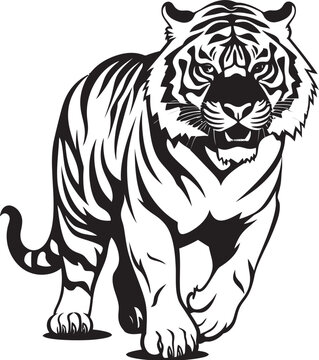 Dynamic Tiger Outline Energetic Monochrome ExpressionWhimsical Tiger Graphic Playful Monochrome Artistry