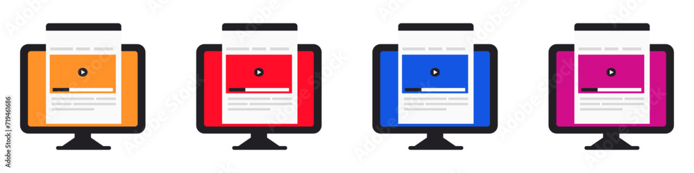 Poster video player on website icon. media player with play button icon vector