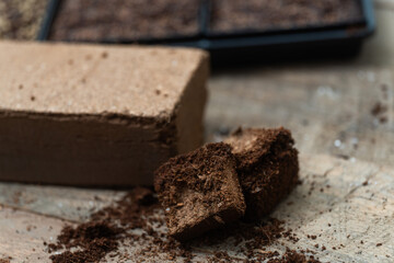 Coco Coir in bricks and broken apart