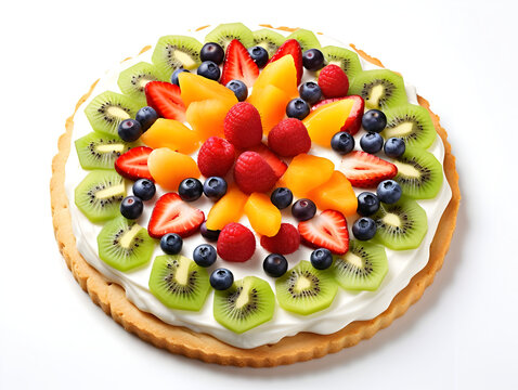 Delicious fruit pizza with isolated white background