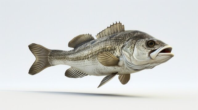 A 3D Fish Icon with Realistic Details, Fins Extended, Against a Clean White Background.