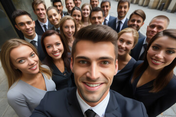 Obraz premium Group of business people standing together and posing for picture. Suitable for business-related designs and presentations