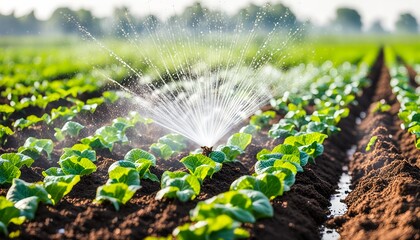 watering the vegetables in the field irrigation system. Creative illustration. generative ai