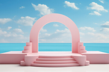 Obraz na płótnie Canvas Pink arch with steps leading to ocean. Perfect for beachfront destinations and coastal landscapes