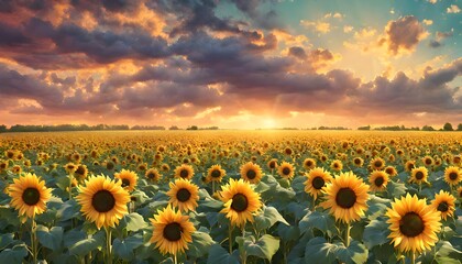 sunflower field at sunset, sunflower field landscape, sunflower field at sunset sunflower field sunset beautiful nature landscape farm field, sunflower field with sky and clouds