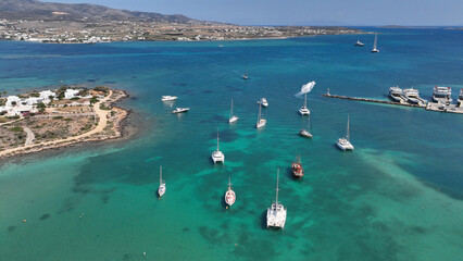 Aerial drone photo of famous picturesque port and main village or hora of Antiparos island,...