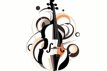 Captivating cello illustration with a modern twist, thick lines, black and white color scheme, flat design, on a solid white background