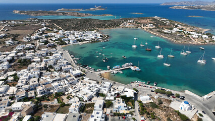 Aerial drone photo of famous picturesque port and main village or hora of Antiparos island,...