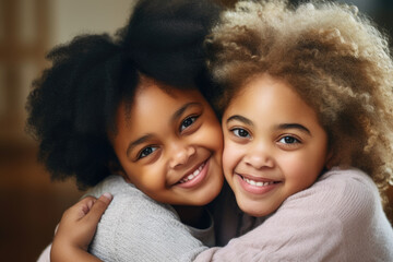 Two little girls embracing each other in heartwarming moment