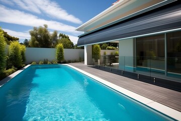 Protect and warm your pool with roller-shutter covers. Generative AI