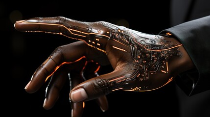 Machine learning AI Hands of robot and human touching on big data network connection background, Science and artificial intelligence technology, innovation and futuristic