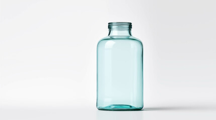 Transparent glass bottle on white background.