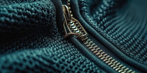 A detailed close-up of a zipper on a sweater. Perfect for fashion or textile-related projects