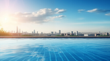 Naklejka premium Swimming pool on the building, rooms have a rooftop swimming pool.