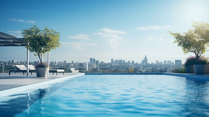Swimming pool on the building, rooms have a rooftop swimming pool.