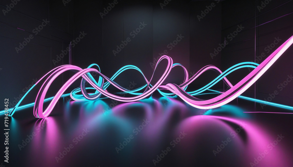 Poster neon ribbon loop: a futuristic panoramic abstract in 3d