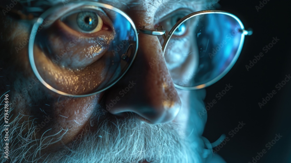 Poster a close up photo of a man with glasses and a beard. this image can be used for various purposes