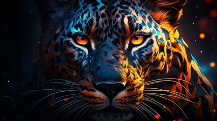 Close up of a leopard's face on a black background Ai generated art - obrazy, fototapety, plakaty
