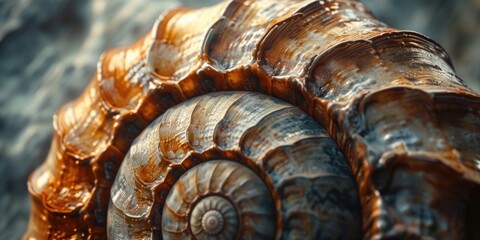 Snail shell close-up on a rock. Suitable for nature, wildlife, or macro photography projects