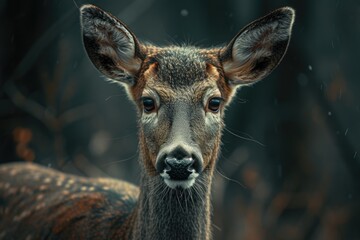 A close-up shot of a deer looking directly at the camera. Perfect for nature and wildlife enthusiasts