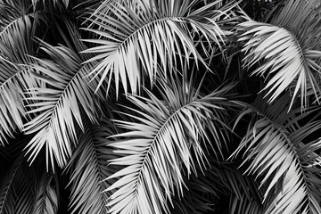 A striking black and white photo of a bunch of palm trees. This image can add a touch of elegance...